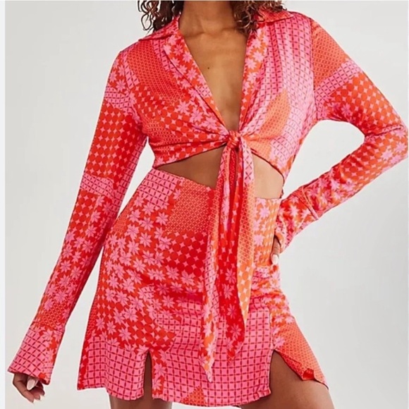 FREE PEOPLE Miki Mini Dress In Rose Combo - Picture 2 of 5